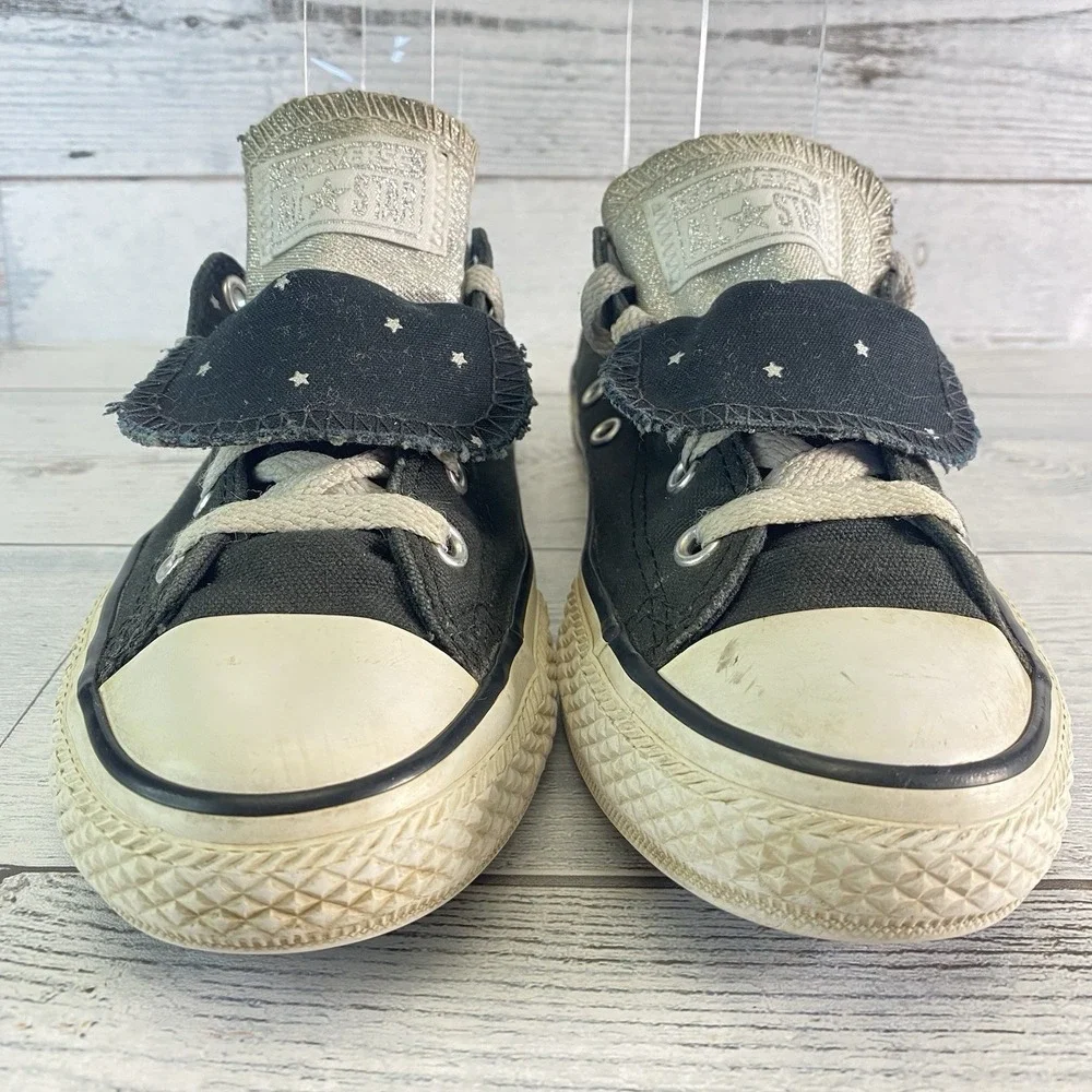 Converse Sneakers Youth 2 Black Canvas Double Tongue Tennis Shoe All Star Chuck